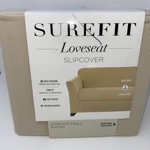 NEW Flax Surefit Stretch Twill Loveseat Slipcover